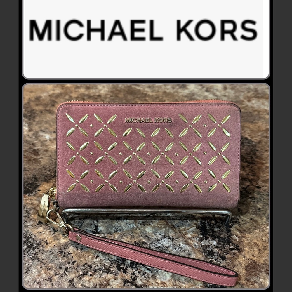 Michael Kors Embellished Suede Wristlet/Wallet/iPhone holder